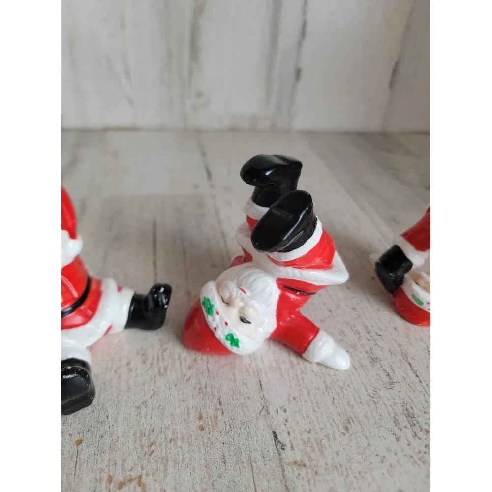 Vintage ceramic tumbling Santa Claus Xmas set funny Unique Home decor figure